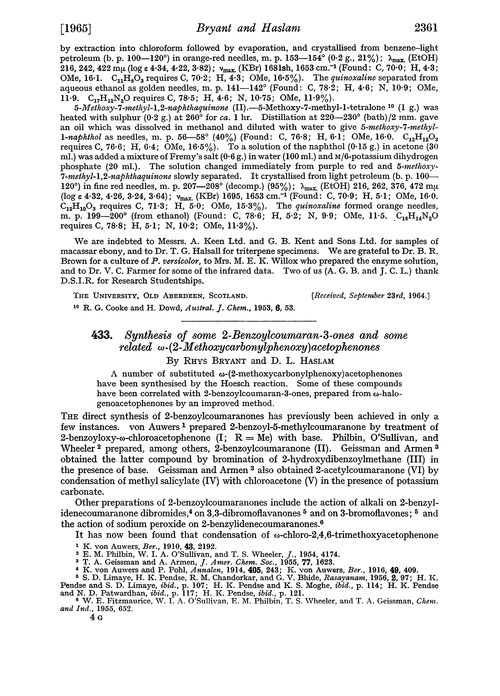433. Synthesis of some 2-benzoylcoumaran-3-ones and some related ω-(2-methoxycarbonylphenoxy) acetophenones