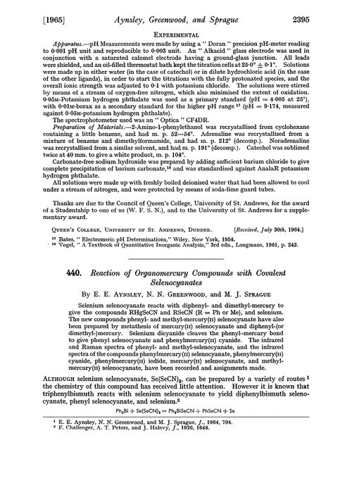 440. Reaction of organomercury compounds with covalent selenocyanates