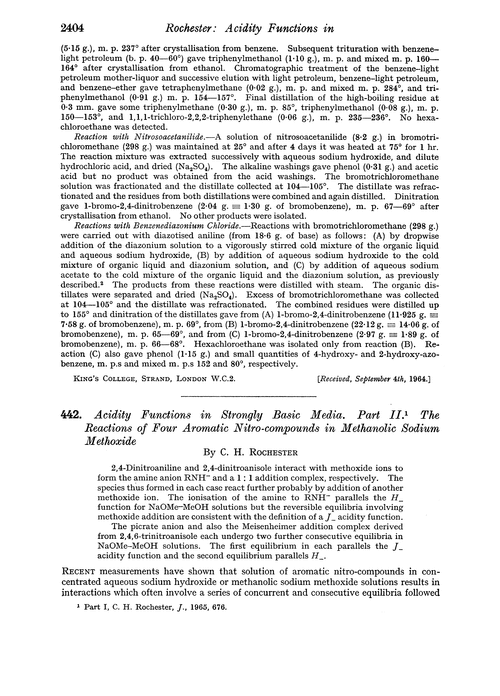 442. Acidity functions in strongly basic media. Part II. The reactions of four aromatic nitro-compounds in methanolic sodium methoxide