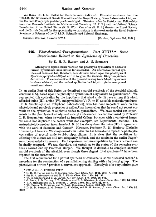 446. Photochemical transformations. Part XVIII. Some experiments related to the synthesis of conessine