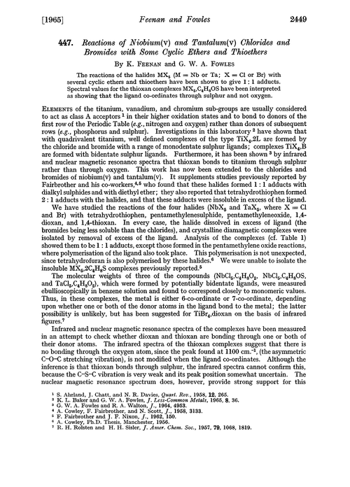 447. Reactions of niobium(v) and tantalum(v) chlorides and bromides with some cyclic ethers and thioethers