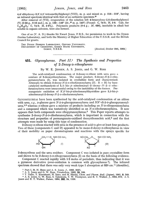 451. Glycosylureas. Part II. The synthesis and properties of 2-deoxy-D-ribosylureas