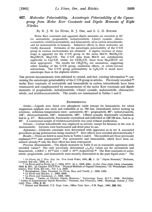 457. Molecular polarisability. Anisotropic polarisability of the cyanogroup from molar Kerr constants and dipole moments of eight nitriles