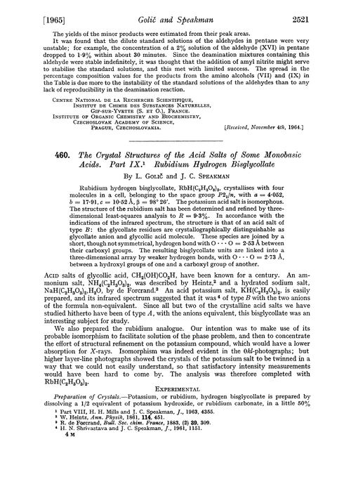 460. The crystal structures of the acid salts of some monobasic acids. Part IX. Rubidium hydrogen bisglycollate