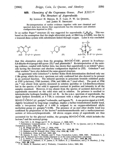 469. Chemistry of the coprosma genus. Part XIII. The structure of asperuloside
