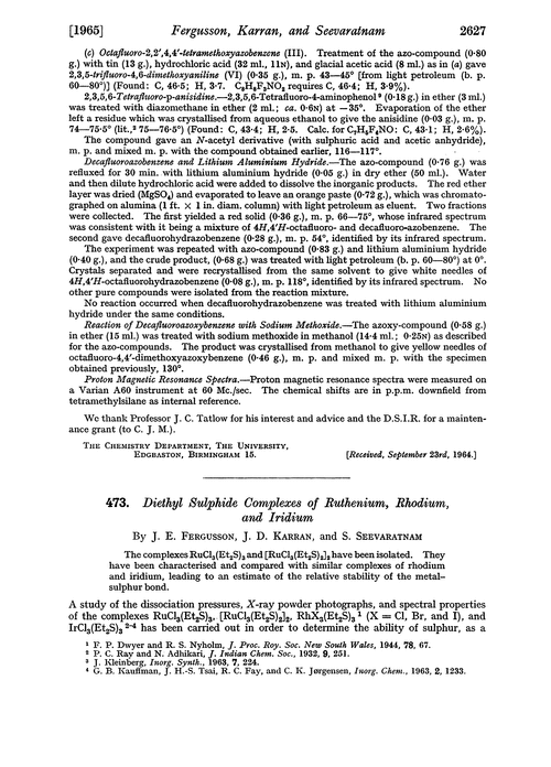 473. Diethyl sulphide complexes of ruthenium, rhodium, and iridium