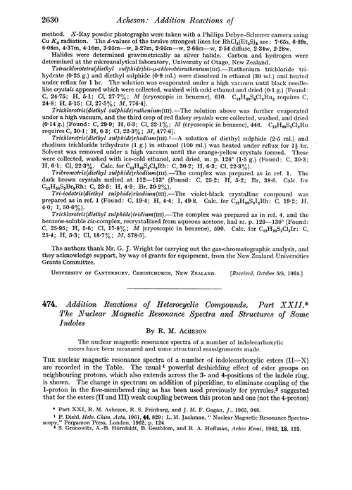 474. Addition reactions of heterocyclic compounds. Part XXII. The nuclear magnetic resonance spectra and structures of some indoles