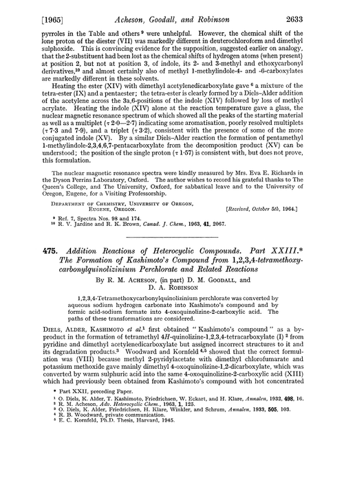 475. Addition reactions of heterocyclic compounds. Part XXIII. The formation of Kashimoto's compound from 1,2,3,4-tetramethoxy-carbonylquinolizinium perchlorate and related reactions