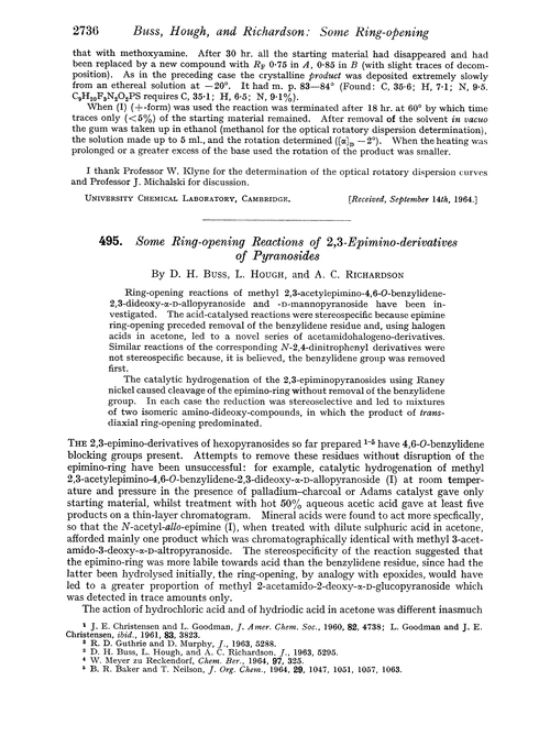 495. Some ring-opening reactions of 2,3-epimino-derivatives of pyranosides