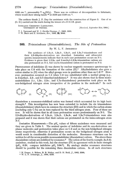 500. Triazaindenes (diazaindolizines). The site of protonation