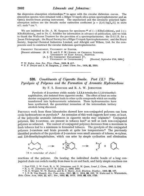 520. Constituents of cigarette smoke. Part IX. The pyrolysis of polyenes and the formation of aromatic hydrocarbons
