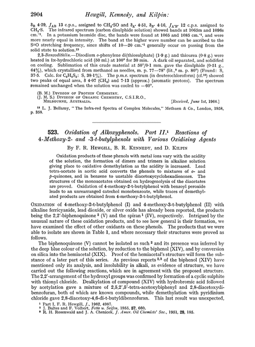 523. Oxidation of alkoxyphenols Part II. Reactions of 4-Methoxy-2- and -3-t-butylphenols with various oxidising agents