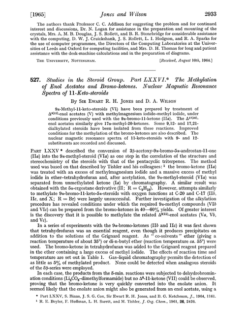 527. Studies in the steroid group. Part LXXVI. The methylation of enol acetates and bromo-ketones. Nuclear magnetic resonance spectra of 11-keto-steroids