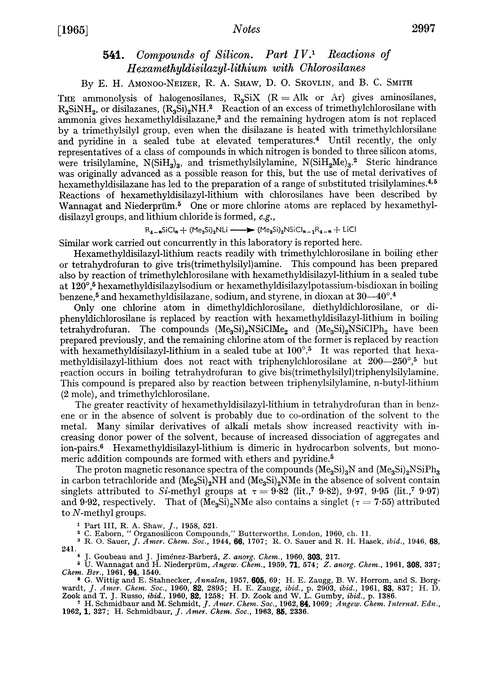 541. Compounds of silicon. Part IV. Reactions of hexamethyldisilazyl-lithium with chlorosilanes