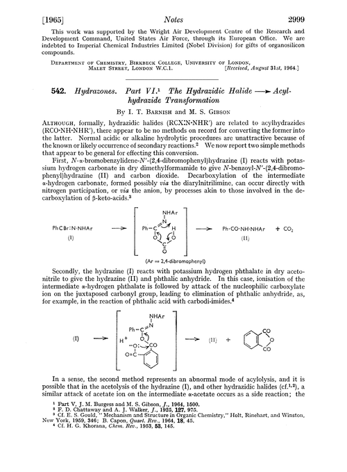 542. Hydrazones. Part VI. The hydrazidic halide → acylhydrazide transformation