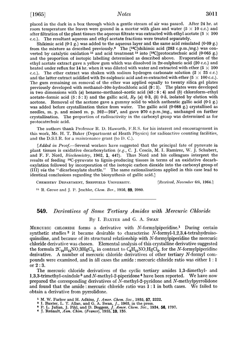 549. Derivatives of some tertiary amides with mercuric chloride