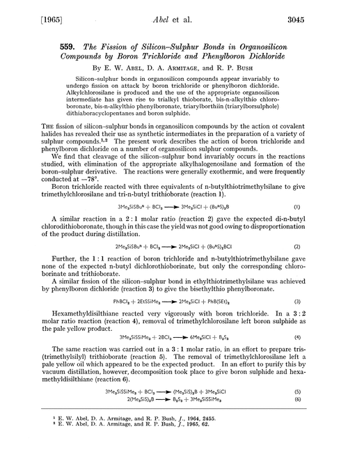 559. The fission of silicon–sulphur bonds in organosilicon compounds by boron trichloride and phenylboron dichloride