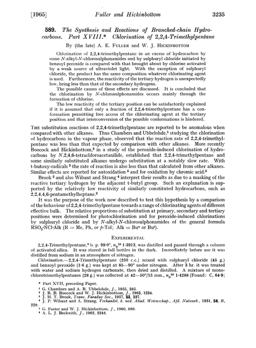 589. The synthesis and reactions of branched-chain hydrocarbons. Part XVIII. Chlorination of 2,2,4-trimethylpentane