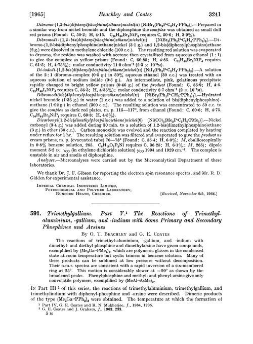 591. Trimethylgallium. Part V. The reactions of trimethylaluminium, -gallium, and -indium with some primary and secondary phosphines and arsines