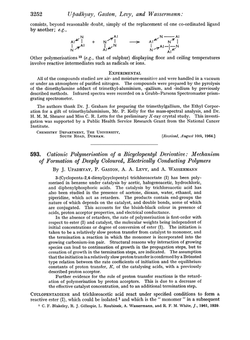 593. Cationic polymerisation of a bicyclopentyl derivative: mechanism of formation of deeply coloured, electrically conducting polymers