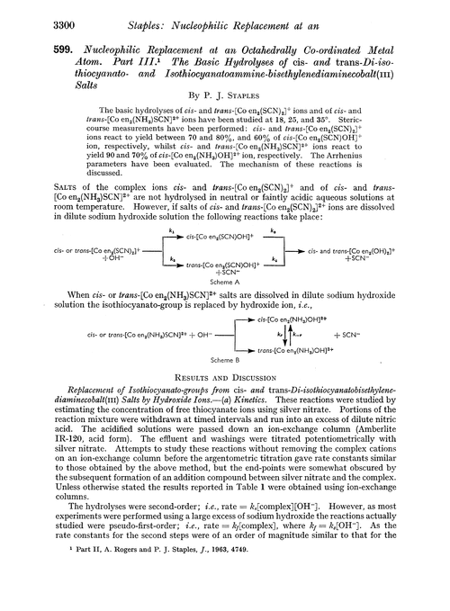 599. Nucleophilic replacement at an octahedrally co-ordinated metal atom. Part III. The basic hydrolyses of cis- and trans-di-iso-thiocyanato- and isothiocyanatoammine-bisethylenediaminecobalt(III) salts