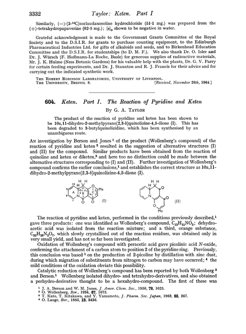 604. Keten. Part I. The reaction of pyridine and keten