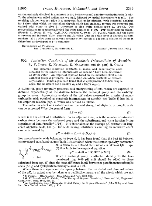 606. Ionisation constants of the synthetic intermediates of aucubin