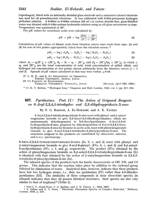 607. Pyridazines. Part II. The action of grignard reagents on 6-aryl-2,3,4,5-tetrahydro- and -2,3-dihydropyridazin-3-ones