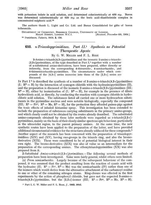 610. s-Triazolopyrimidines. Part II. Synthesis as potential therapeutic agents
