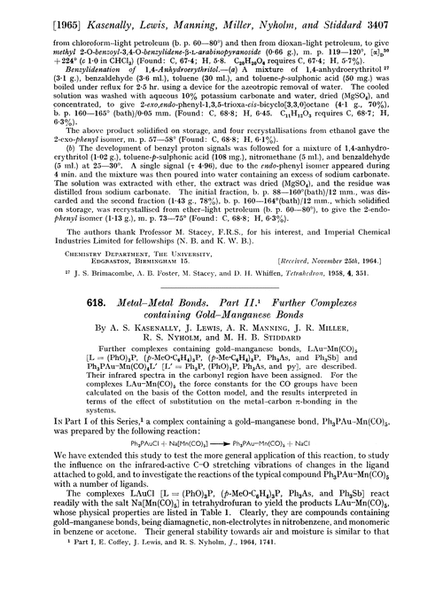 618. Metal–metal bonds. Part II. Further complexes containing gold–manganese bonds