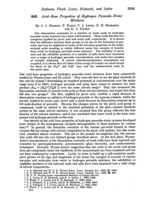 645. Acid–base properties of hydrogen peroxide–water mixtures