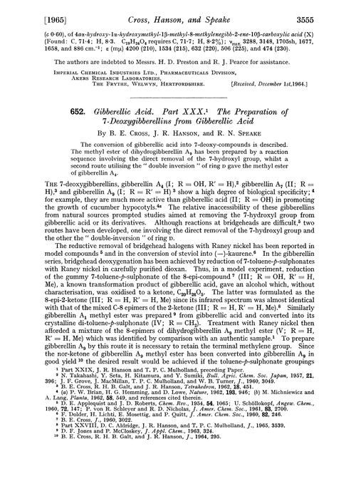 652. Gibberellic acid. Part XXX. The preparation of 7-deoxygibberellins from gibberellic acid