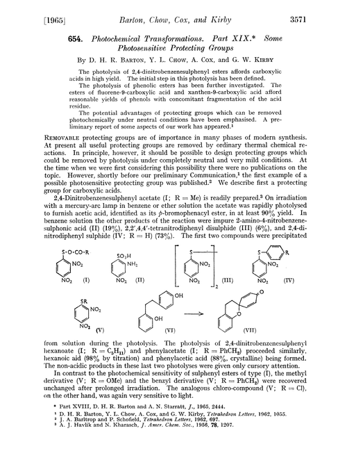 654. Photochemical transformations. Part XIX. Some photosensitive protecting groups
