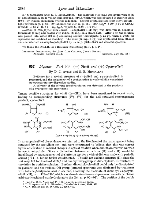 657. Lignans. Part V. (–)-Olivil and (+)-cyclo-olivil