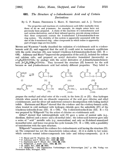 681. The structure of o-iodosobenzoic acid and of certain derivatives