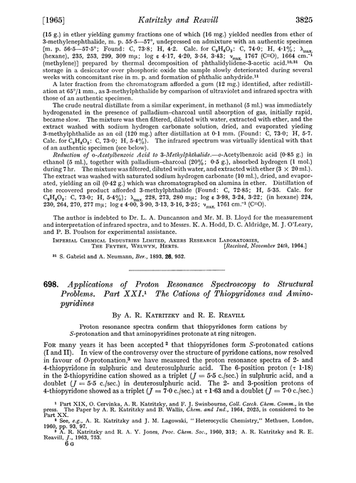 698. Applications of proton resonance spectroscopy to structural problems. Part XXI. The cations of thiopyridones and aminopyridines