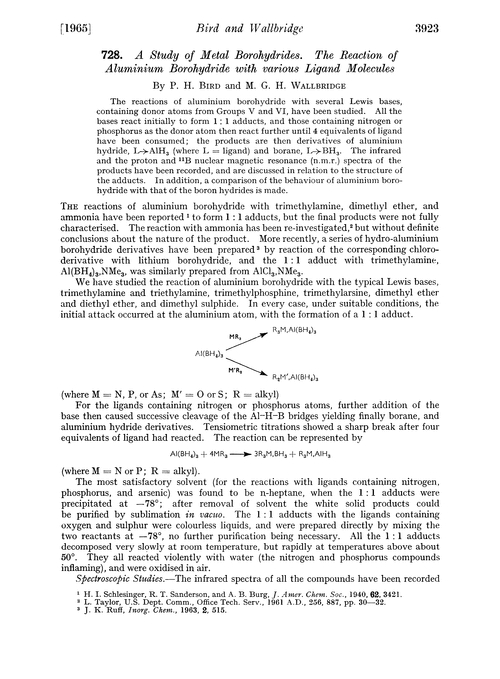 728. A study of metal borohydrides. The reaction of aluminium borohydride with various ligand molecules