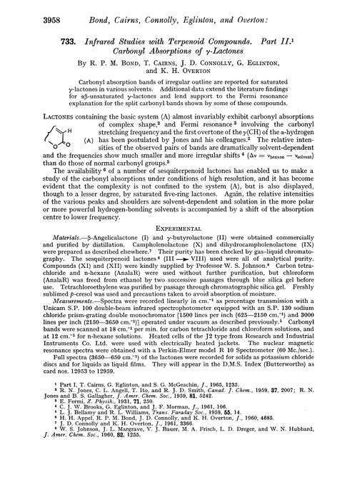733. Infrared studies with terpenoid compounds. Part II. Carbonyl absorptions of γ-lactones