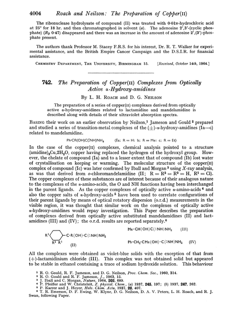 742. The preparation of copper(II) complexes from optically active α-hydroxy-amidines