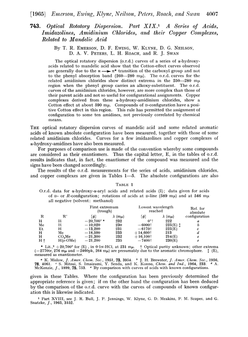 743. Optical rotatory dispersion. Part XIX. A series of acids, imidazolines, amidinium chlorides, and their copper complexes, related to mandelic acid