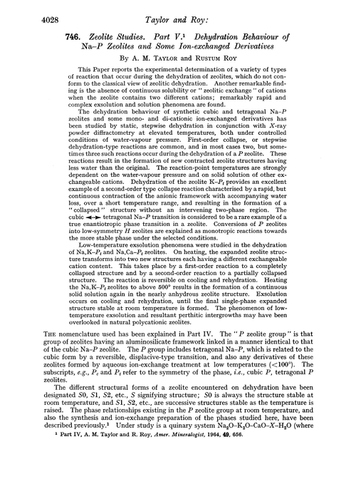 746. Zeolite studies. Part V. Dehydration behaviour of Na–P zeolites and some ion-exchanged derivatives