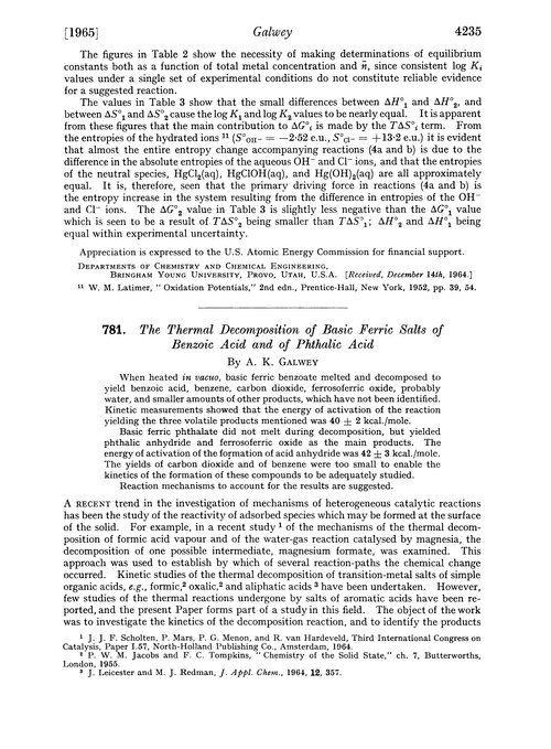 781. The thermal decomposition of basic ferric salts of benzoic acid and of phthalic acid