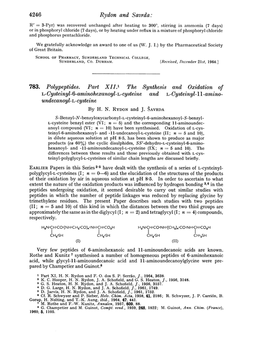 783. Polypeptides. Part XII. The synthesis and oxidation of L-cysteinyl-6-aminohexanoyl-L-cysteine and L-cysteinyl-ll-aminoundecanoyl -L-cysteine