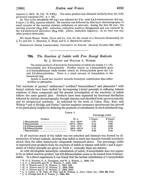 784. The reaction of indole with free benzyl radicals