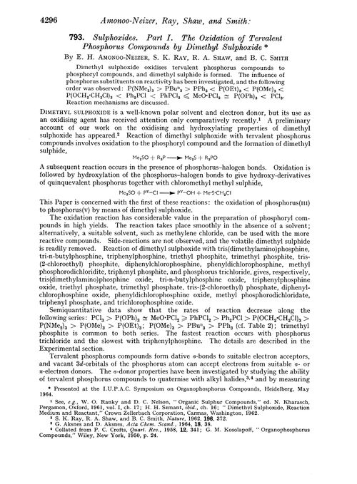 793. Sulphoxides. Part I. The oxidation of tervalent phosphorus compounds by dimethyl sulphoxide