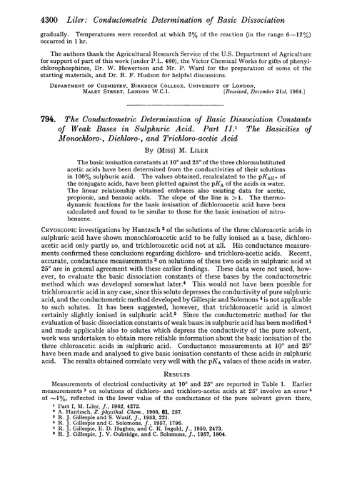 794. The conductometric determination of basic dissociation constants of weak bases in sulphuric acid. Part II. The basicities of monochloro-, dichloro-, and trichloro-acetic acid