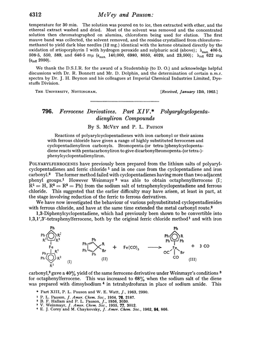 796. Ferrocene derivatives. Part XIV. Polyaryleyclopentadienyliron compounds