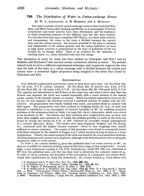 799. The distribution of water in cation-exchange resins