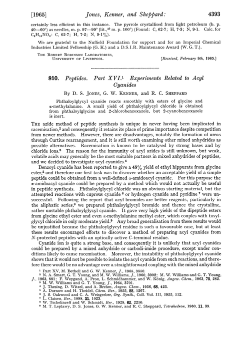 810. Peptides. Part XVI. Experiments related to acyl cyanides