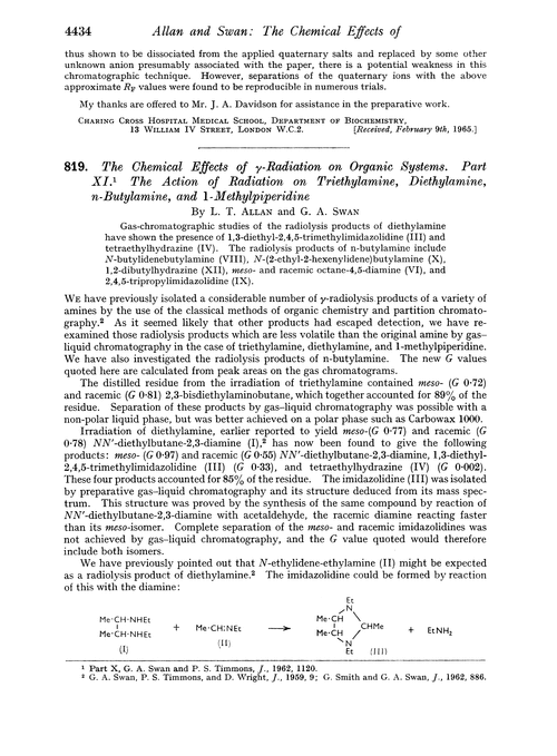 819. The chemical effects of γ-radiation on organic systems. Part XI. The action of radiation on triethylamine, diethylamine, n-butylamine, and 1-methylpiperidine